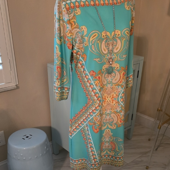 Haani Turquoise and Orange Midi Dress - Picture 2 of 5